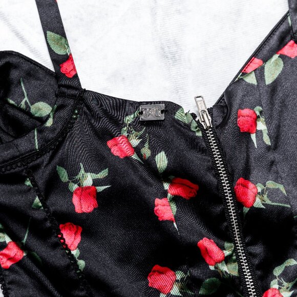 For Love And Lemons Love Song Mini Dress Black with Red Roses XXS Corset - Picture 10 of 13
